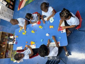 Children making art with clay